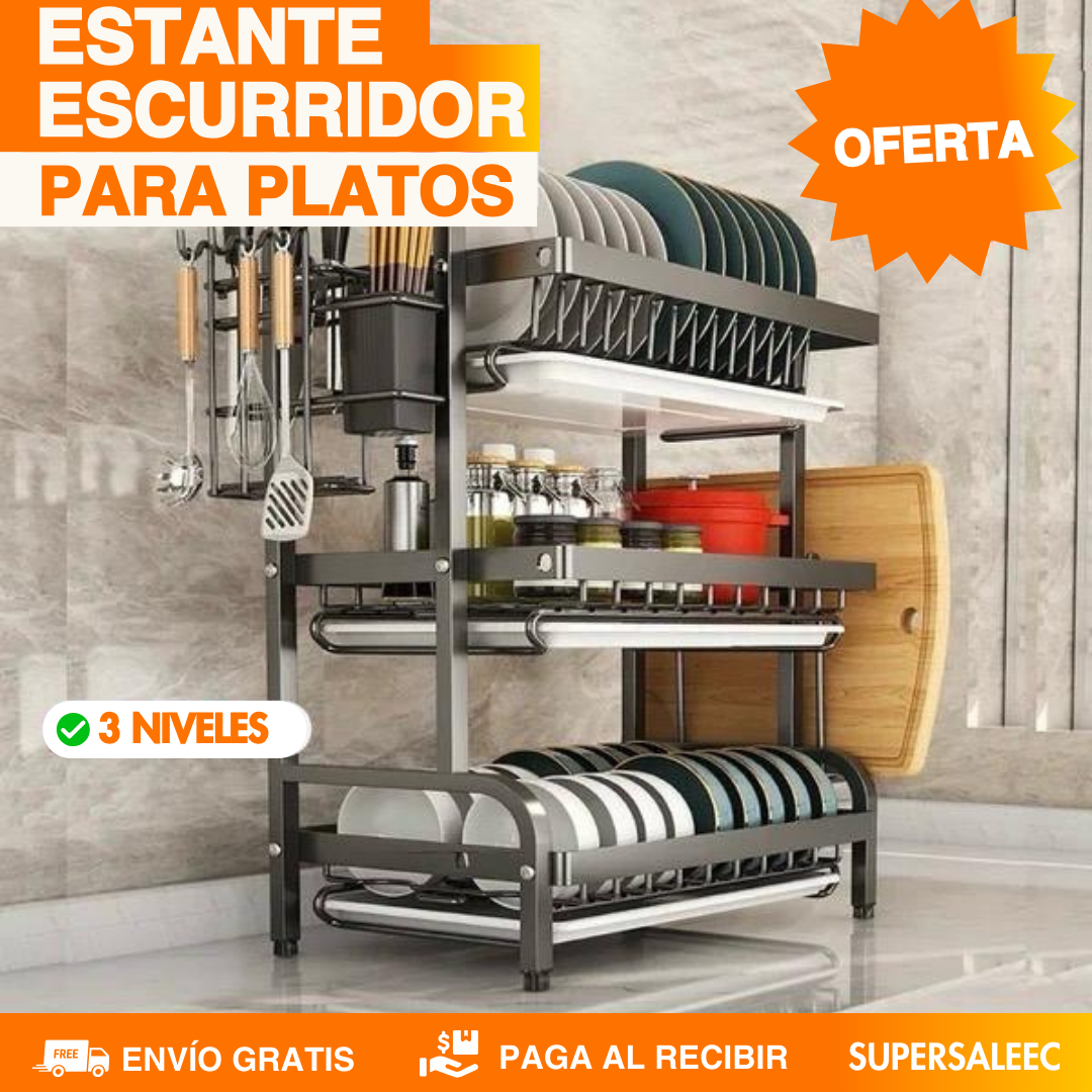 ESTANTE ESCURRIDOR PARA PLATOS DE 3 NIVELES